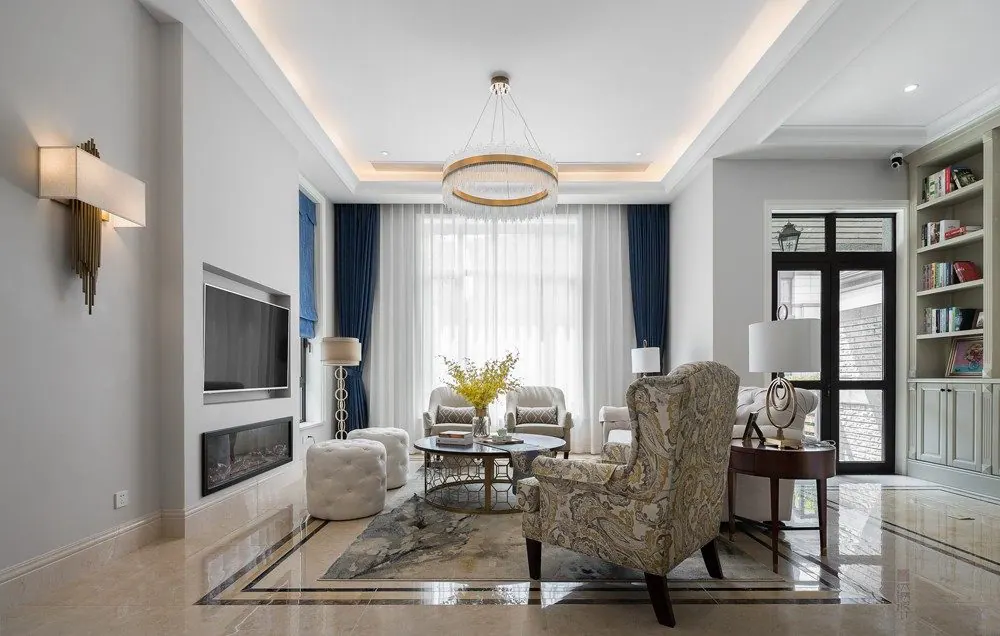 Large-format porcelain with marble veining