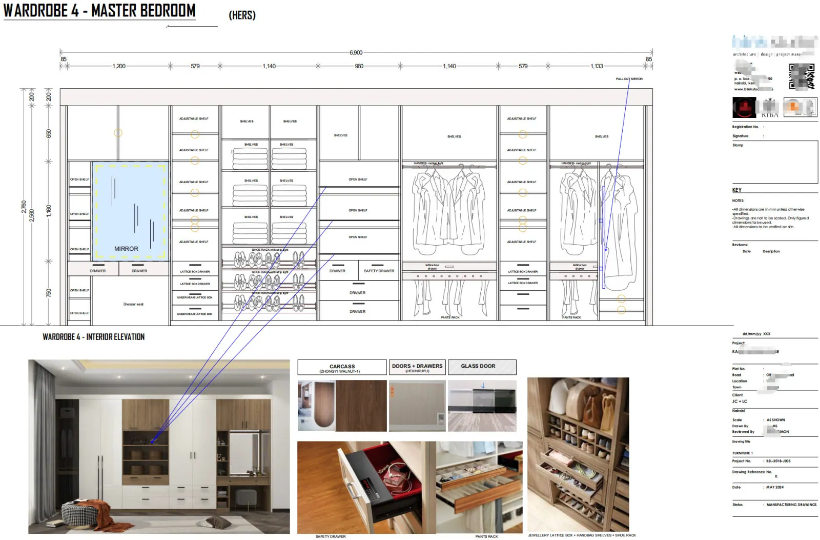 Concept for a bespoke walk-in wardrobe